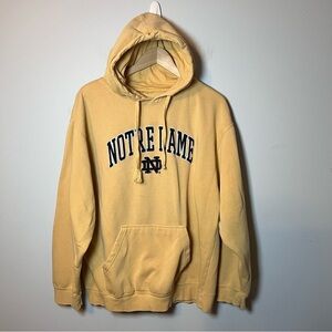Vintage Notre Dame Hoodie Size L Yellow Embroidered Spellout Pullover NCAA